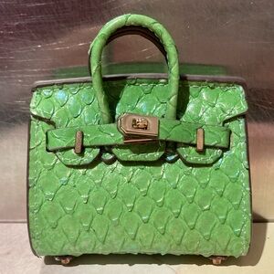 🐍👜 Handmade Mini Vert Yucca Green Python Snakeskin Birkin AirPods Tote Bag Charm